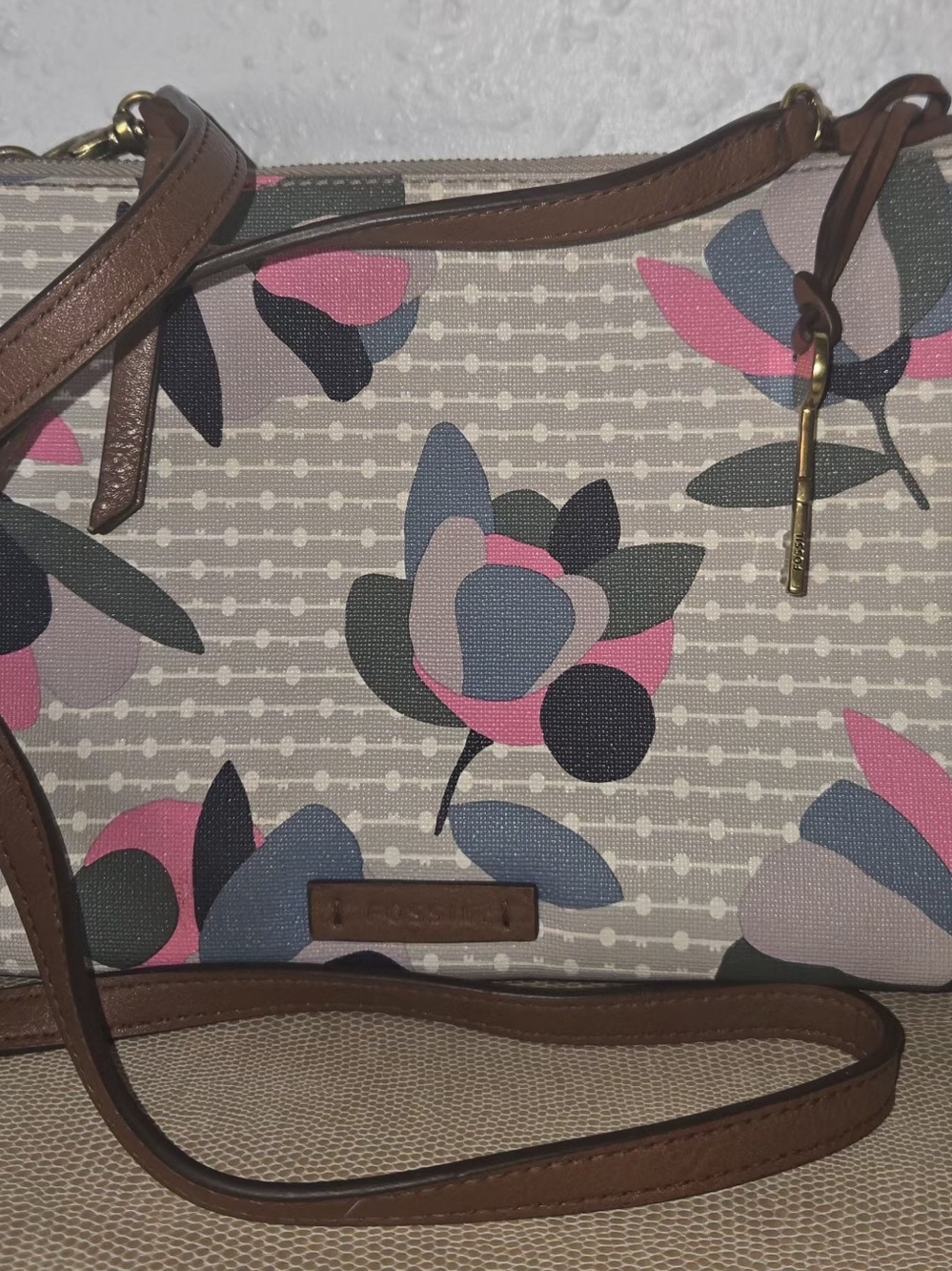 Fossil Floral Crossbody Bag in Pink, Blue & Brown